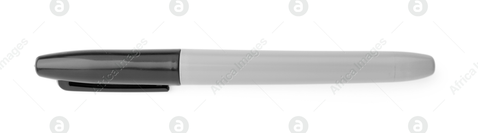 One black marker isolated on white, top view Photo of One black marker isolated on white, top view