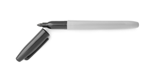 Photo of One black marker isolated on white, top view
