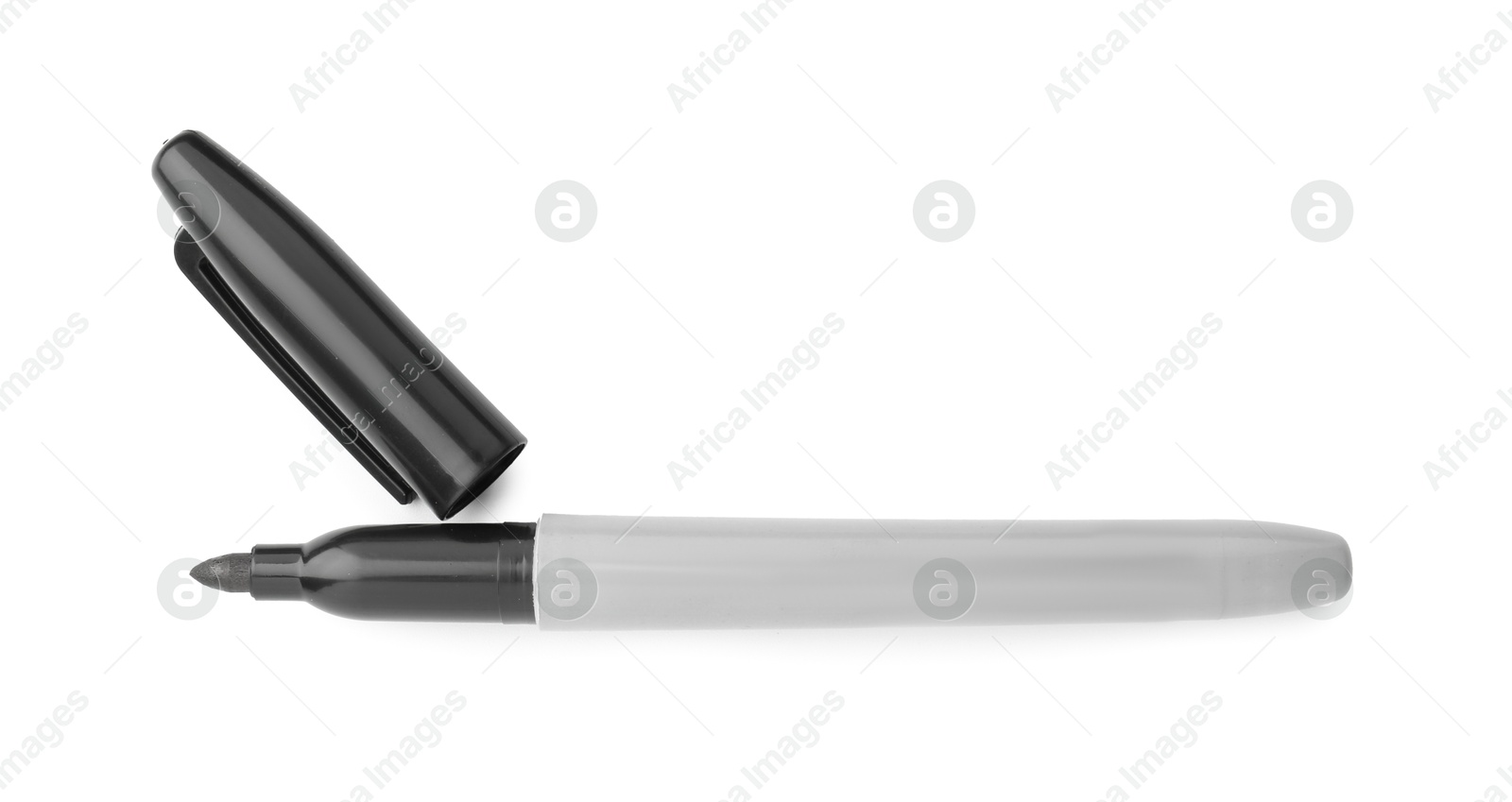 One black marker isolated on white, top view Photo of One black marker isolated on white, top view