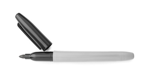 Photo of One black marker isolated on white, top view