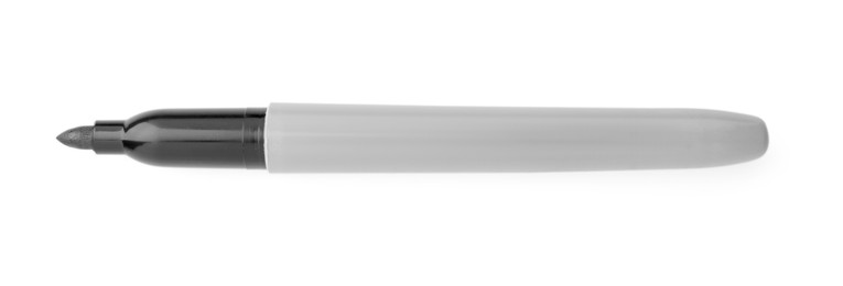 Photo of One black marker isolated on white, top view