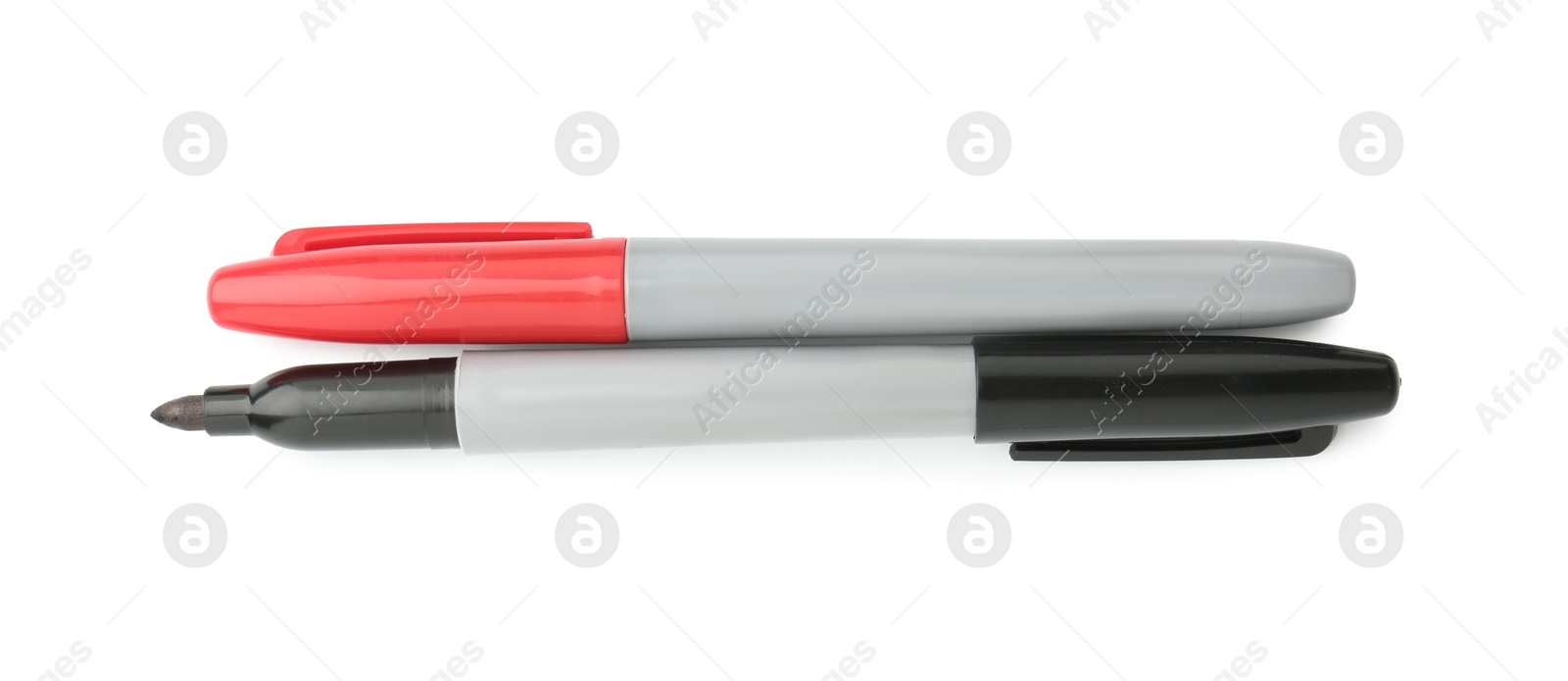 Two color markers isolated on white, top view Photo of Two color markers isolated on white, top view