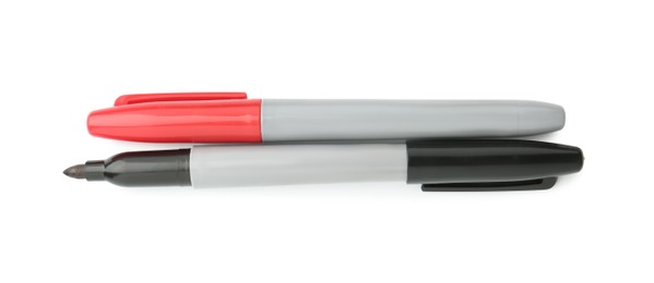 Photo of Two color markers isolated on white, top view