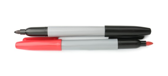 Photo of Two color markers isolated on white, top view