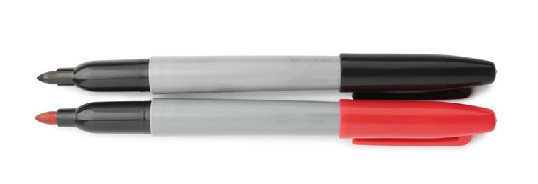 Photo of Two color markers isolated on white, top view