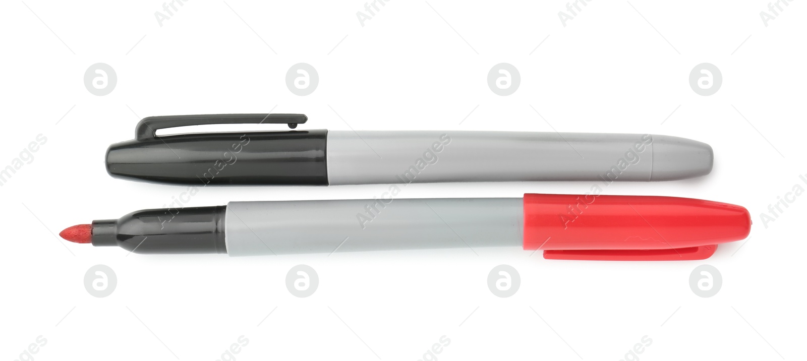 Two color markers isolated on white, top view Photo of Two color markers isolated on white, top view