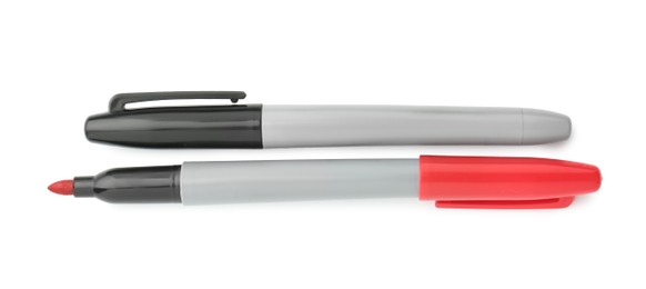 Photo of Two color markers isolated on white, top view