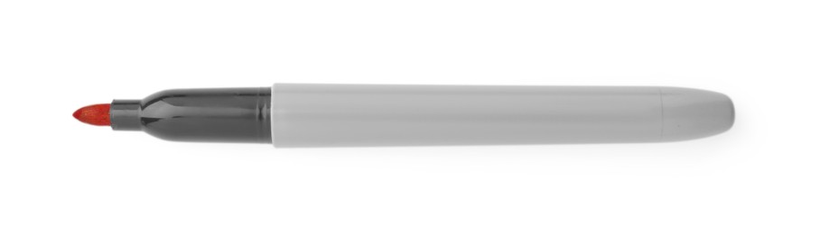 Photo of One red marker isolated on white, top view