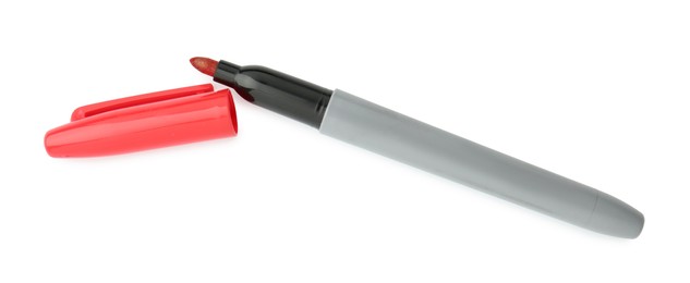 Photo of One red marker isolated on white, top view