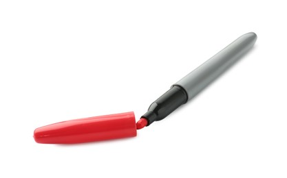 Photo of One red marker with cap isolated on white
