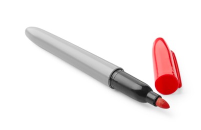 Photo of One red marker with cap isolated on white