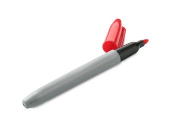 Photo of One red marker with cap isolated on white