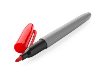 Photo of One red marker with cap isolated on white