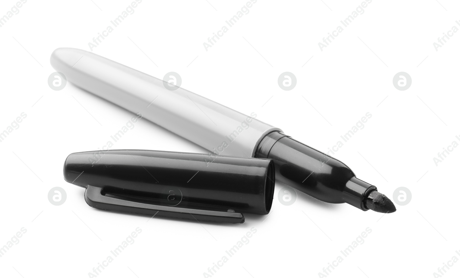 One black marker with cap isolated on white Photo of One black marker with cap isolated on white