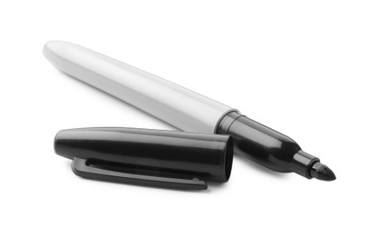 Photo of One black marker with cap isolated on white