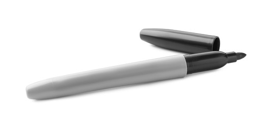 Photo of One black marker with cap isolated on white