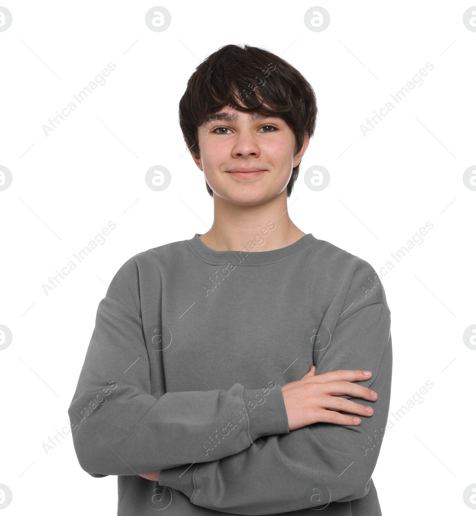 Portrait of teenage boy on white background Photo of Portrait of teenage boy on white background