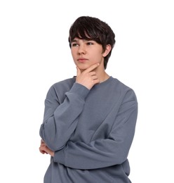 Photo of Portrait of teenage boy on white background