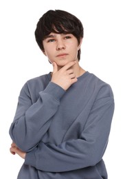 Photo of Portrait of teenage boy on white background