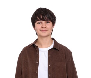 Photo of Portrait of teenage boy on white background