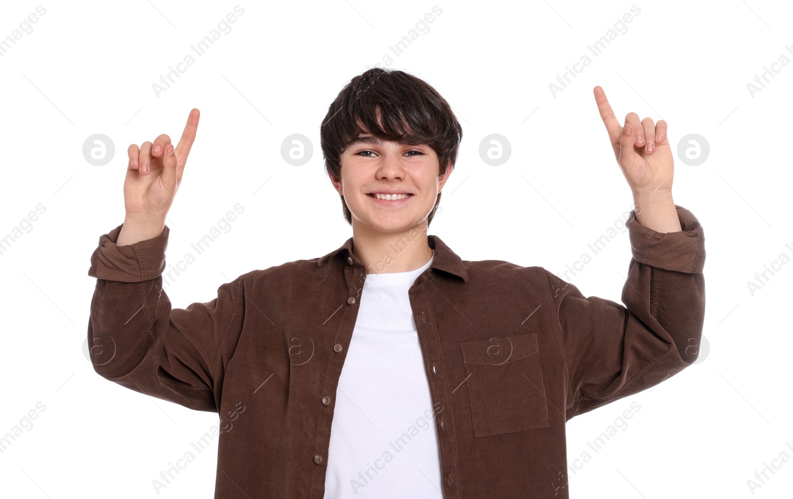 Portrait of teenage boy on white background Photo of Portrait of teenage boy on white background