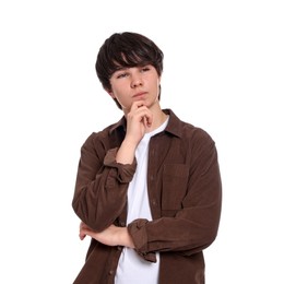Photo of Portrait of teenage boy on white background