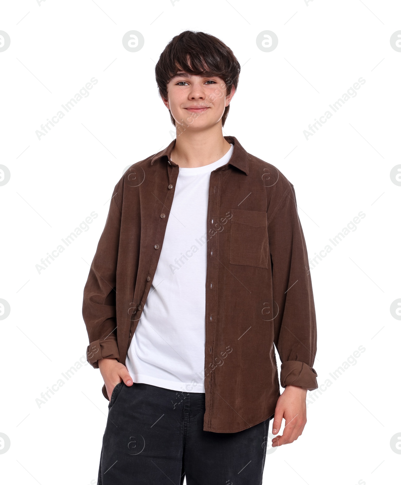 Portrait of teenage boy on white background Photo of Portrait of teenage boy on white background