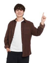 Photo of Portrait of teenage boy on white background