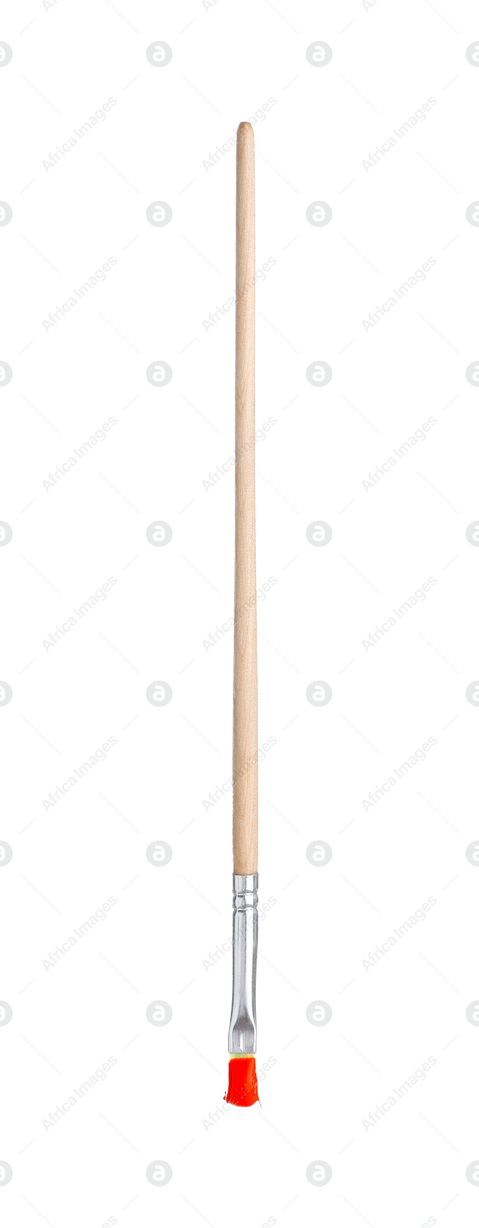 Brush with red paint isolated on white Photo of Brush with red paint isolated on white
