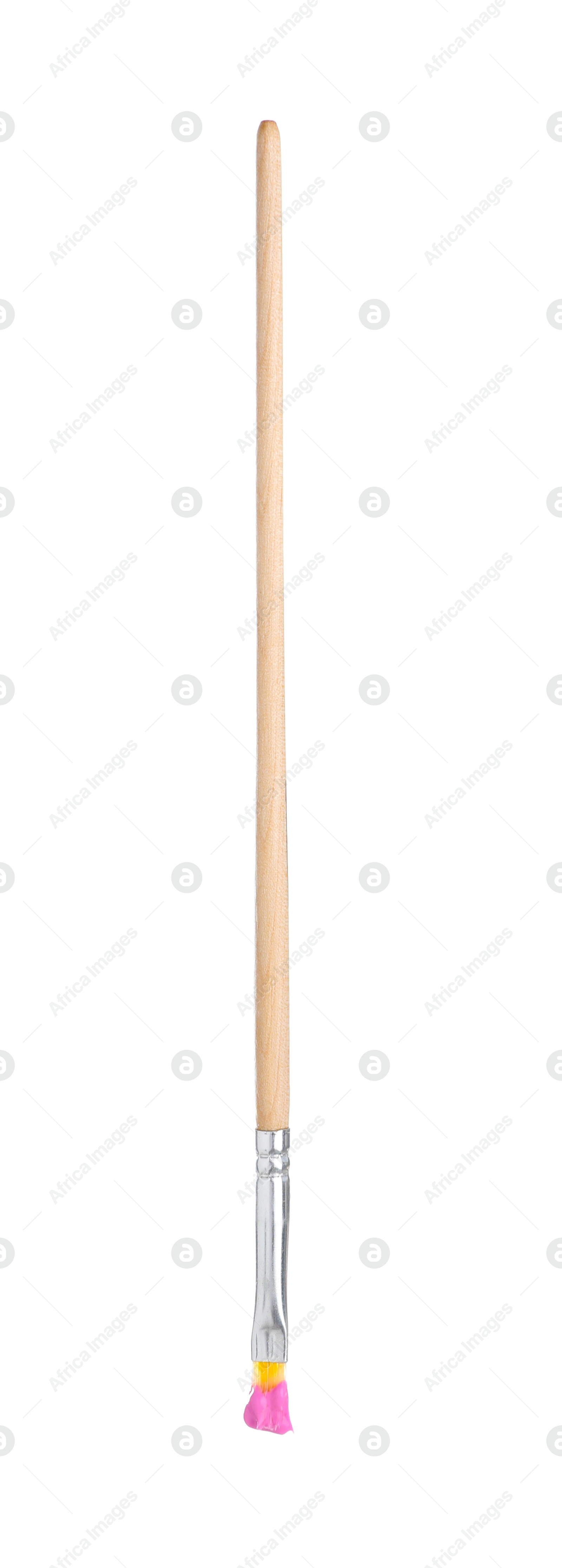 Brush with pink paint isolated on white Photo of Brush with pink paint isolated on white