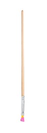 Photo of Brush with pink paint isolated on white