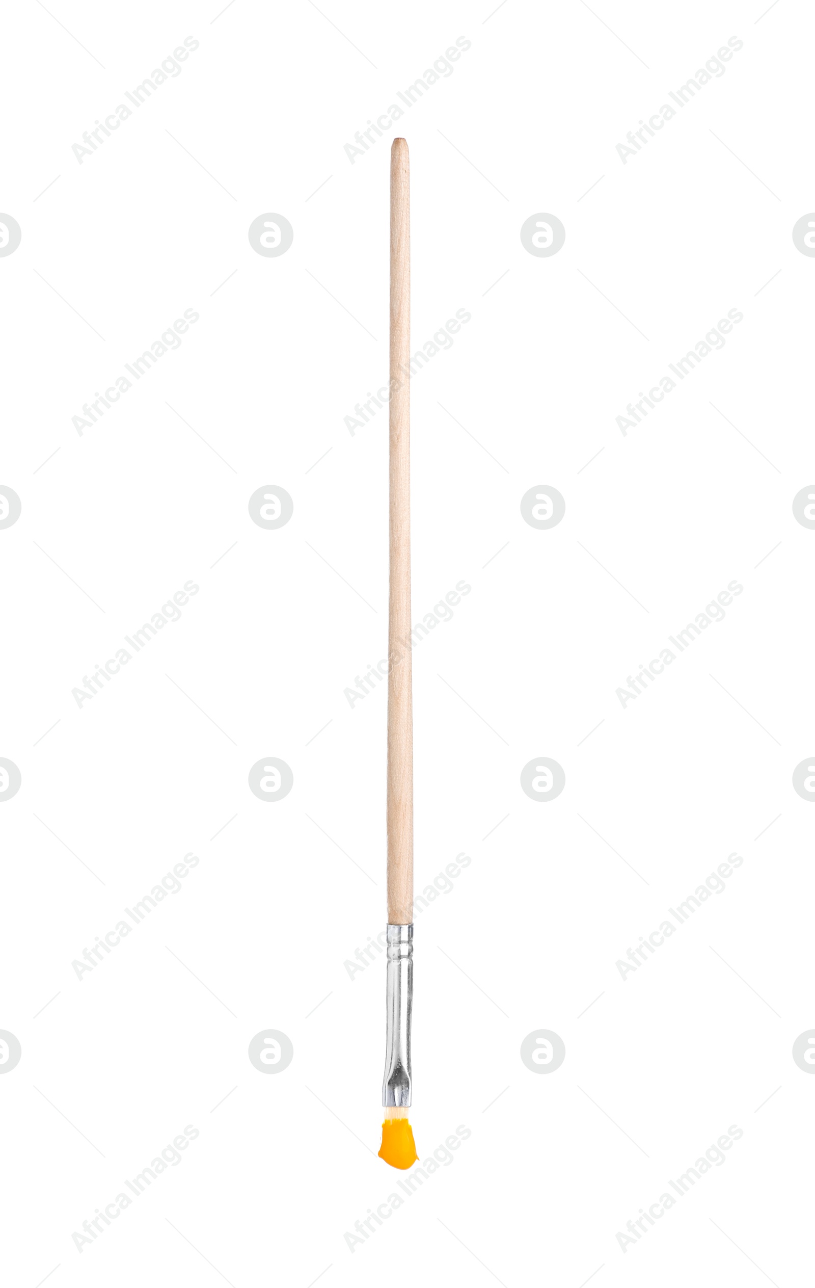 Brush with orange paint isolated on white Photo of Brush with orange paint isolated on white