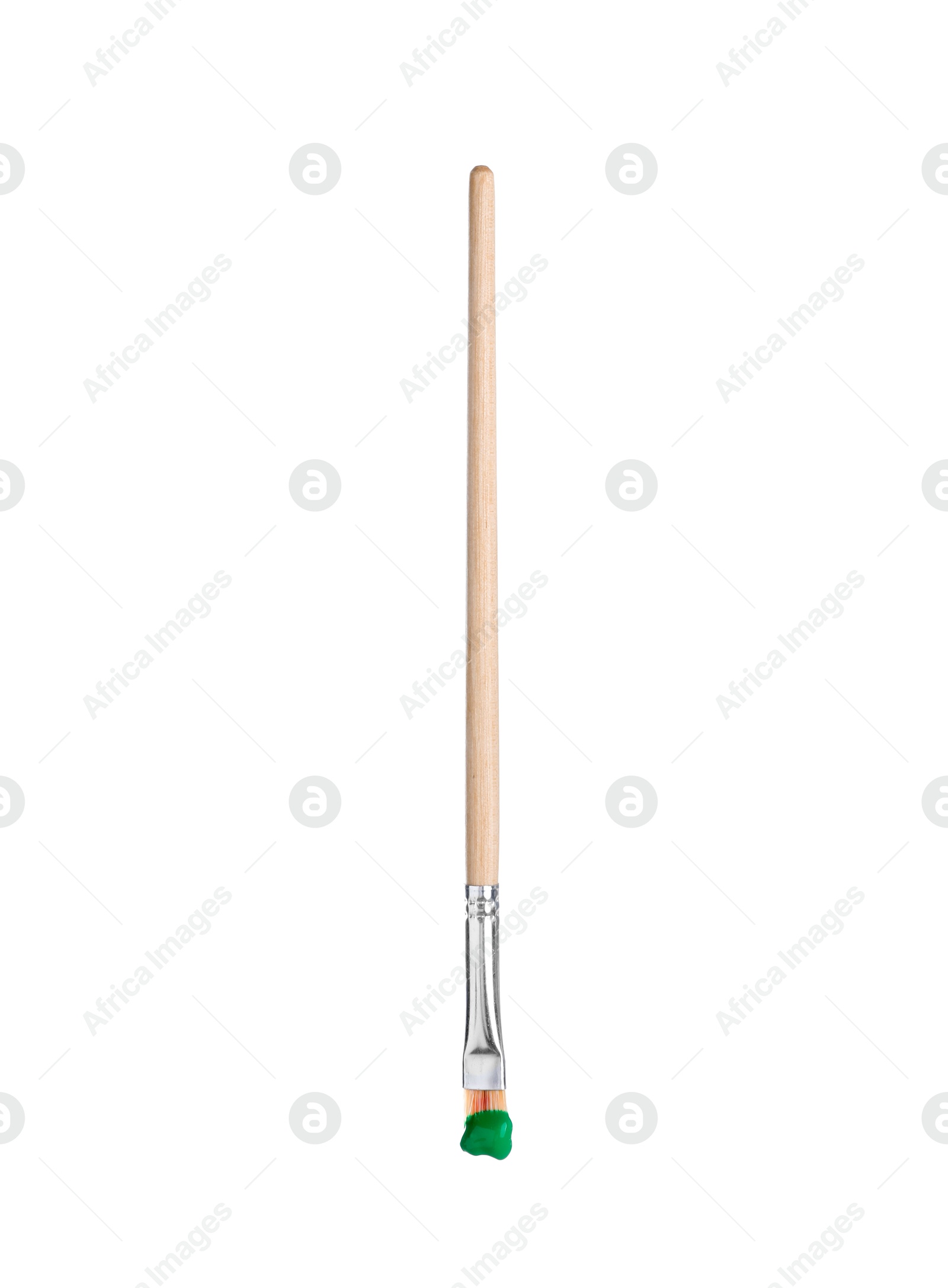 Brush with green paint isolated on white Photo of Brush with green paint isolated on white