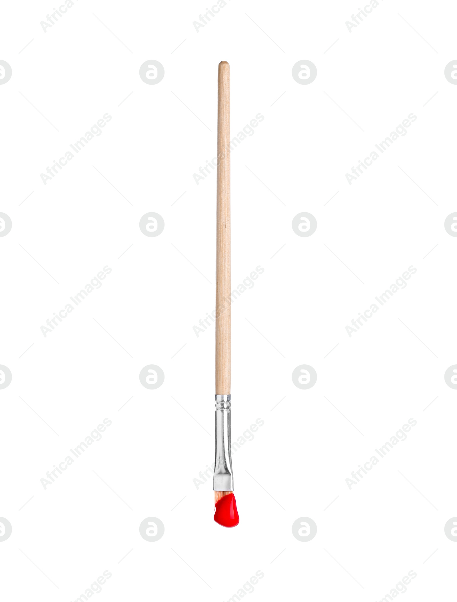 Brush with red paint isolated on white Photo of Brush with red paint isolated on white