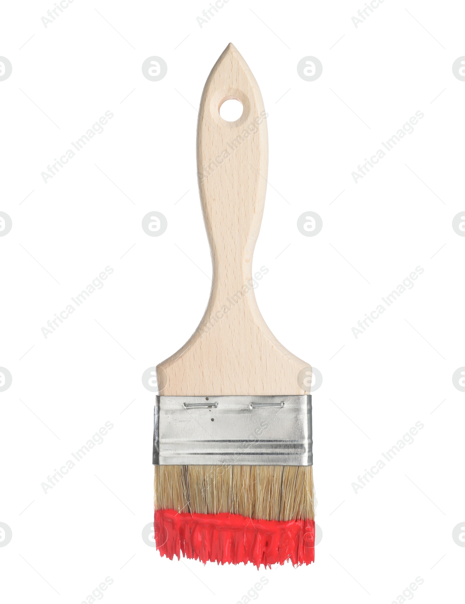Brush with red paint isolated on white Photo of Brush with red paint isolated on white