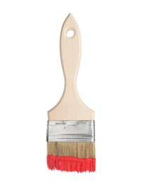 Photo of Brush with red paint isolated on white