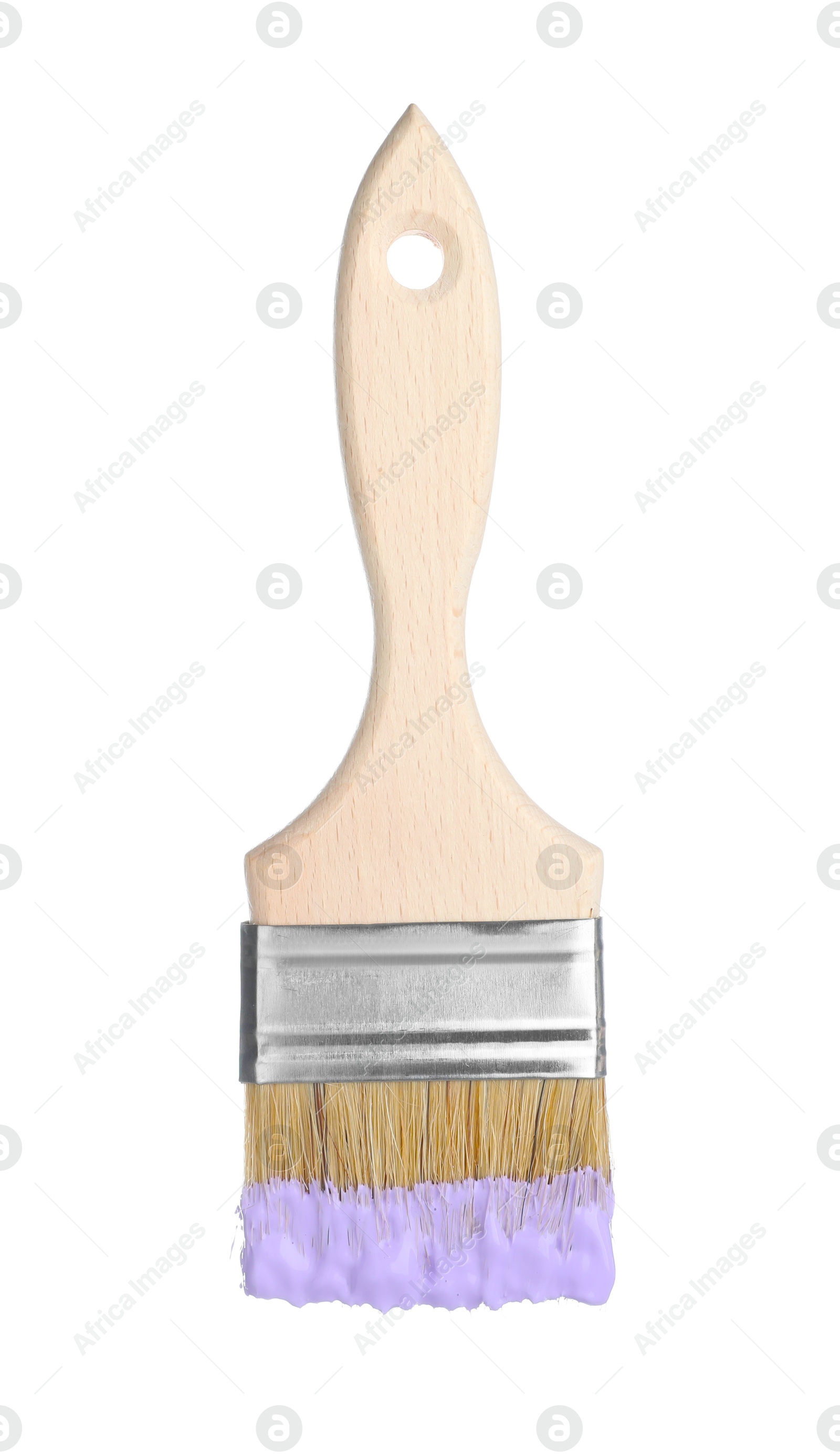 Brush with violet paint isolated on white Photo of Brush with violet paint isolated on white