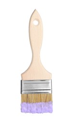 Photo of Brush with violet paint isolated on white