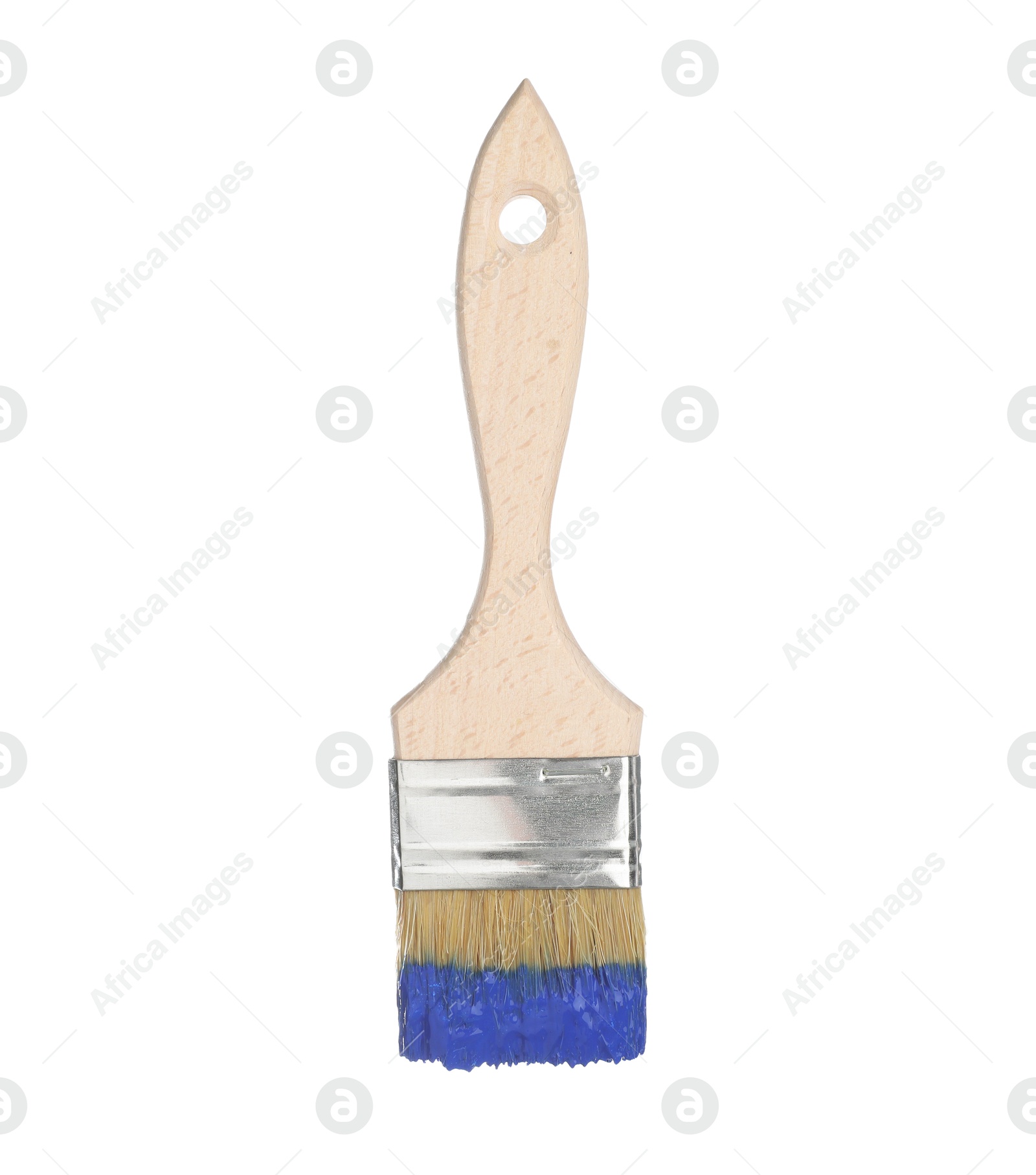 Brush with blue paint isolated on white Photo of Brush with blue paint isolated on white