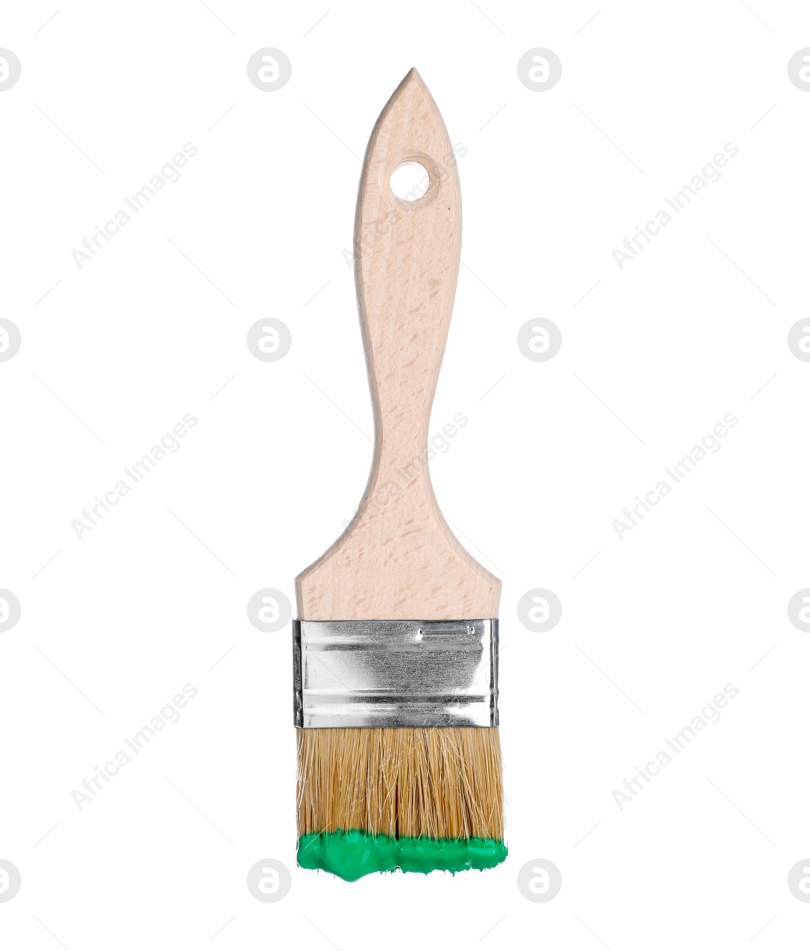 Brush with green paint isolated on white Photo of Brush with green paint isolated on white