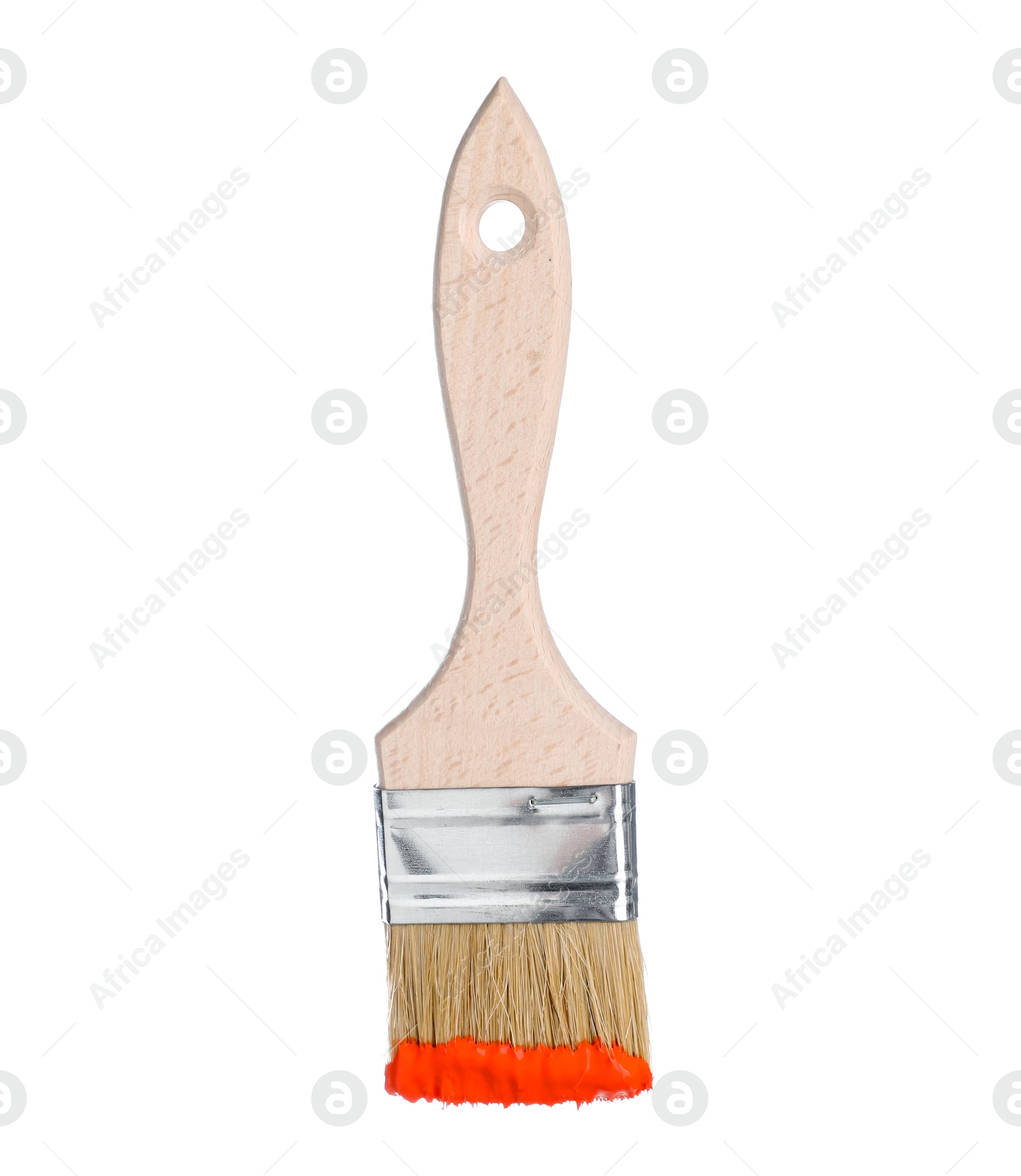 Brush with red paint isolated on white Photo of Brush with red paint isolated on white
