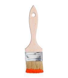 Photo of Brush with red paint isolated on white