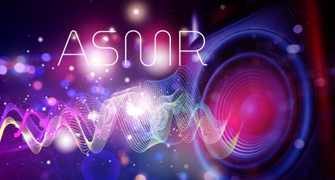 Image of ASMR media (autonomous sensory meridian response). Sound waves and lights coming out of speaker