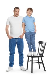 Photo of Father with his son on white background