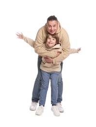 Photo of Father with his son on white background