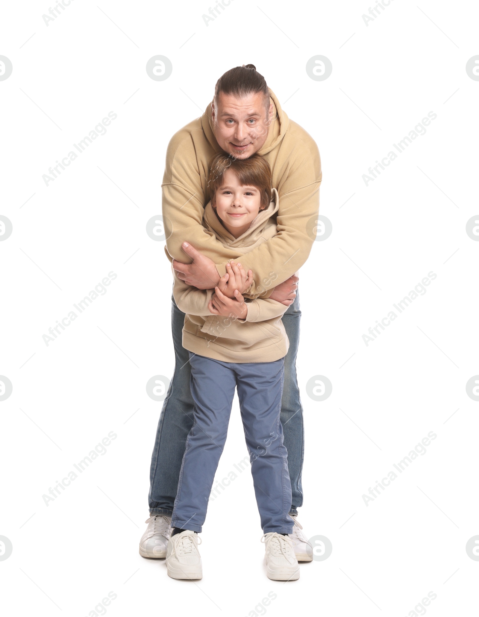 Father with his son on white background Photo of Father with his son on white background