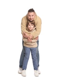 Photo of Father with his son on white background