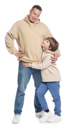 Photo of Father with his son on white background