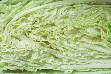 Photo of Fresh green Chinese cabbage as background, closeup