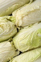 Photo of Fresh Chinese cabbages as background, top view